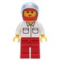 Woman, White Shirt with Pockets, Red Legs, Red Helmet with Stars and Visor