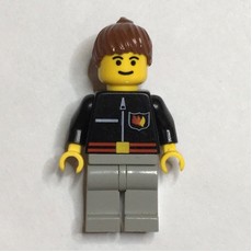 Firewoman, Black Fire Jacket with Red Belt and Badge, Brown Hair (fig-009122)