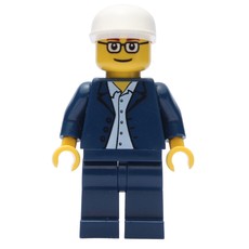 Man, Dark Blue Suit with no Tie, White Cap, Glasses (fig-009125)