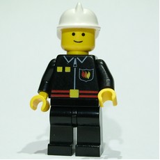 Fireman, Black Fire Jacket with Red Belt and Badge, White Helmet (fig-009128)