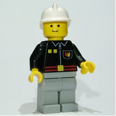 Fireman, Black Fire Jacket with Red Belt and Badge, Light Bluish Gray Legs, White Helmet (fig-009129)