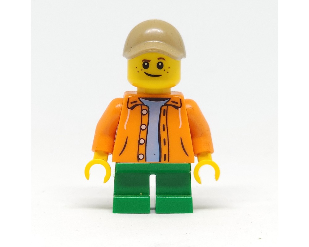 LEGO Set fig-009162 Kid, Orange Torso, Green Legs, Dark Tan Cap ...