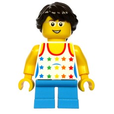 Kid - White Torso, Dark Azure Legs, Dark Brown Hair (fig-009179)