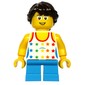 Kid - White Torso, Dark Azure Legs, Dark Brown Hair