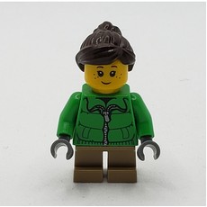 Kid - Green Torso, Dark Tan Legs, Dark Brown Hair (fig-009234)