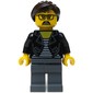 Black Torso, Dark Bluish Grey Legs, Dark Brown Hair