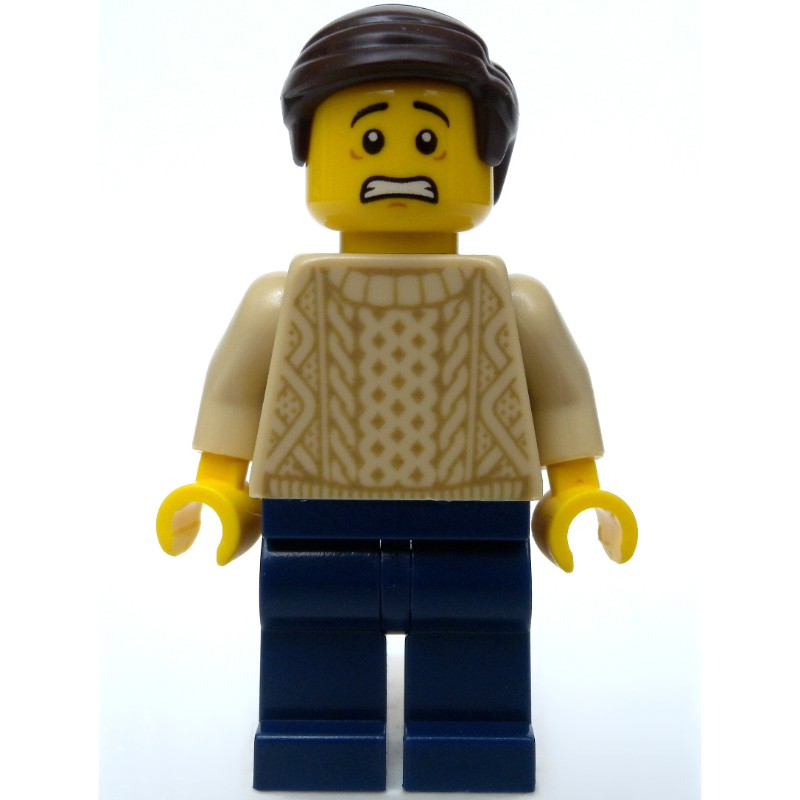 Lego Set Fig-009247 Tan Torso Sweater, Dark Blue Legs, Dark Brown Hair 