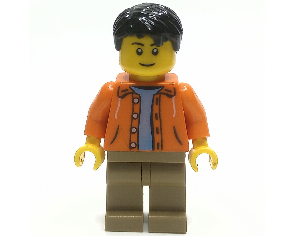 LEGO Set fig-009265 Orange Torso, Dark Tan Legs, Black Hair ...