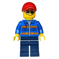 Man, Blue Jacket with Orange Stripes, Dark Blue Legs, Red Cap, Sunglasses (fig-009285)