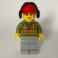 Train Worker, Woman, Orange Safety Vest with Train Logo over Olive Green Hoodie, Light Bluish Gray Legs, Red Cap with Ear Defenders