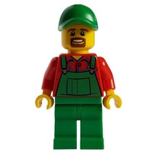 Man, Green Overalls over Red Shirt, Green Cap, Goatee Beard (fig-009288)