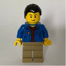 Man, Blue Jacket over Dark Red Shirt, Dark Tan Legs, Black Legs (fig-009289)