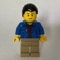 Man, Blue Jacket over Dark Red Shirt, Dark Tan Legs, Black Legs