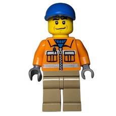 Construction Worker, Orange Jacket with Zipper and Reflective Stripes, Dark Tan Legs, Blue Cap (fig-009299)