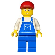 Man, Blue Overalls over White V-Neck Shirt, Red Cap, Glasses, 3626bpr0646 Head (fig-009302)