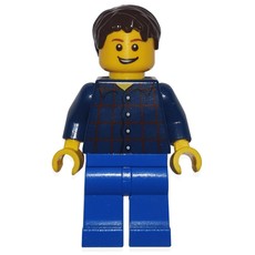 Man, Dark Blue Plaid Shirt, Blue Legs, Dark Brown Hair (3626b Head) (fig-009303)