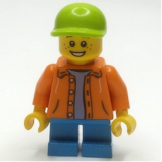 Kid - Orange Torso, Dark Azure Legs, Lime Cap (fig-009321)