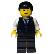 Man, Black Vest over White Shirt with Tie, Black Legs, Black Hair, Stubble (fig-009400)