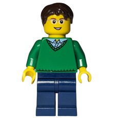 Man, Green V-Neck Sweater, Dark Blue Legs, Dark Brown Hair, Glasses (fig-009402)