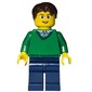 Man, Green V-Neck Sweater, Dark Blue Legs, Dark Brown Hair, Glasses