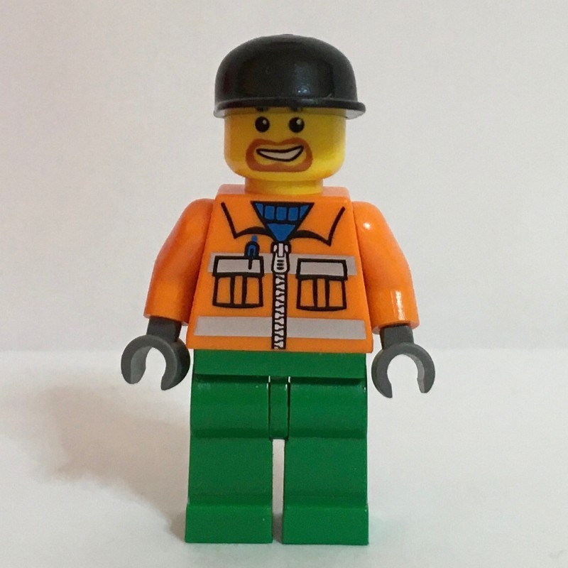 LEGO Set fig-009406 Construction Worker, Orange Jacket with Zipper and ...