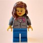 Woman, Dark Bluish Gray Jacket with Magenta Scarf, Blue Legs, Reddish Brown Hair