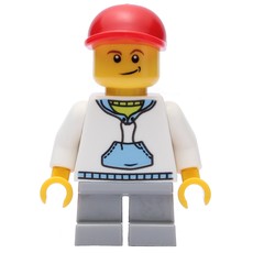 Boy, White and Blue Hoodie, Short Light Bluish Gray Legs, Red Cap (3626b Head) (fig-009408)
