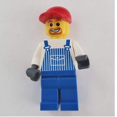 Man, Blue and White Striped Overalls, Red Cap, Goatee Beard (fig-009410)