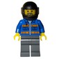 Worker, Blue Jacket with Orange Stripes, Dark Bluish Gray Legs, Black Helmet with Visor, Beard