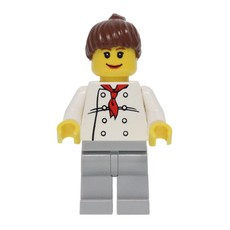 Chef, Woman, Red Neckerchief, Light Bluish Gray Legs, Reddish Brown Hair, 3626bpr0043 Head (fig-009418)