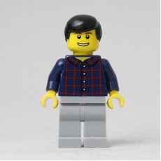 Man, Dark Blue Plaid Shirt, Light Bluish Gray Legs, Black Hair (fig-009420)
