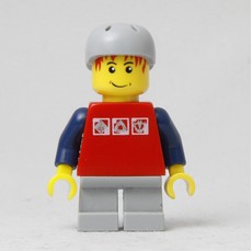 Boy, Red Top, Short Light Bluish Gray Legs, Light Bluish Gray Helmet (fig-009421)