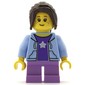 Girl, Open Bright Light Blue Hoodie over Dark Purple Shirt with Star, Short Medium Lavender Legs, Dark Brown Hair
