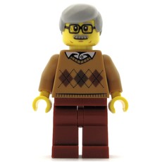 Man, Medium Nougat Argyle Sweater, Dark Red Legs, Moustache and Glasses (fig-009429)
