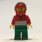 Pizza Delivery Man, Red and White Polo Shirt, Green Legs, Red Helmet with Visor