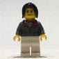 Woman, Dark Bluish Gray Jacket with Magenta Scarf, White Legs, Black Ponytail Hair