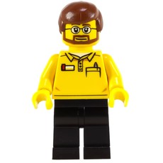 LEGO Store Employee, LEGO Logo on Back, Reddish Brown Hair, Beard and Glasses (fig-009444)