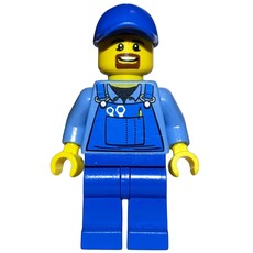 Man, Blue Overalls over Shirt, Blue Legs, Blue Cap, Goatee Beard (fig-009445)