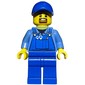 Man, Blue Overalls over Shirt, Blue Legs, Blue Cap, Goatee Beard