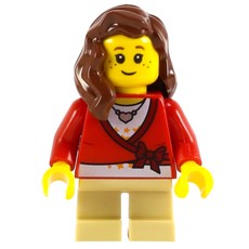 Girl, Cardigan Tied with Bow and Necklace, Tan Legs, Reddish Brown Hair (fig-009446)