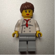 Chef, Woman, Red Neckerchief, Light Bluish Gray Legs, Reddish Brown Ponytail Hair, 3626bpr0892 Head (fig-009447)