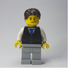 Man, Black Vest and Tie, Light Bluish Gray Legs, Dark Brown Hair (fig-009450)