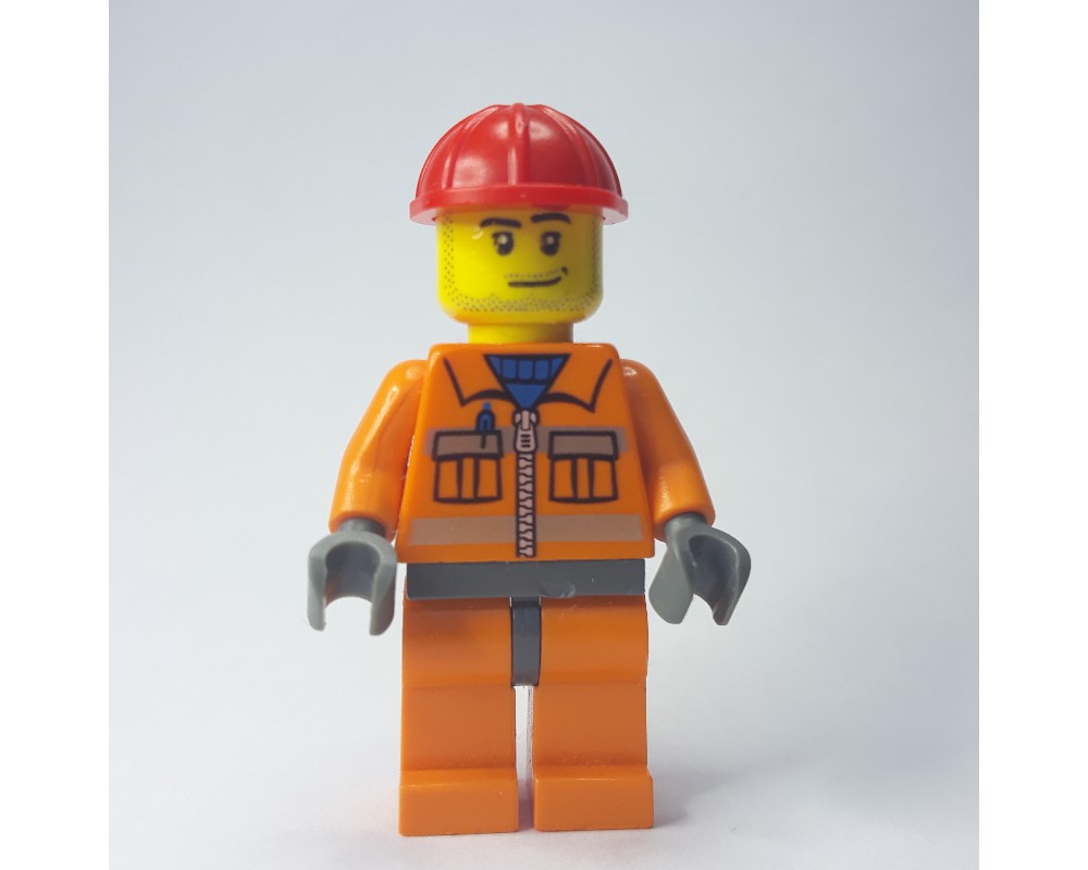 LEGO Set fig-009452 Construction Worker, Orange Jacket with Zipper and ...