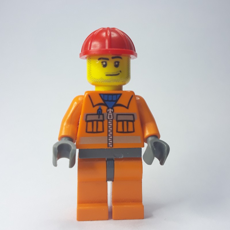 LEGO Set fig-009452 Construction Worker, Orange Jacket with Zipper and ...