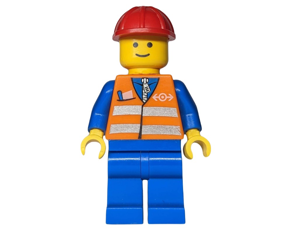 LEGO Set fig-009461 Worker - Orange Torso, BLue Legs, Red Helmet ...