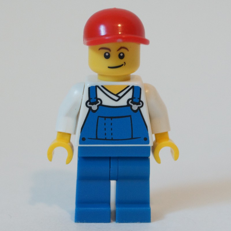 LEGO Set fig-009539 White Torso, Blue Overall, Red Cap, Male (3626b ...