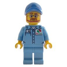 Man, Medium Blue Shirt with Octan Logo, Medium Blue Legs, Blue Cap, Beard and Glasses (fig-009543)