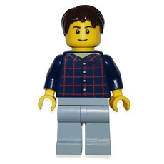 Man, Dark Blue Plaid Shirt, Light Bluish Gray Legs, Dark Brown Hair (fig-009549)