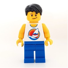 Man, White Tank Top with Windsurfer, Blue Legs, Black Hair (fig-009550)