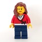 Woman, Cardigan Tied with Bow and Necklace, Dark Blue Legs, Reddish Brown Hair